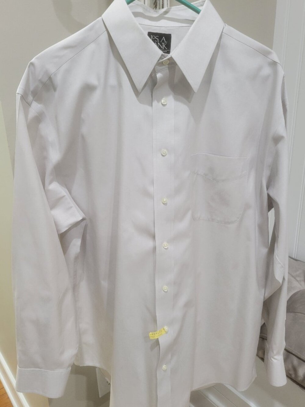Mens Jos A Bank Travelers Collection Dress Shirt 17-35 XL Light Gray Long Sleeve
